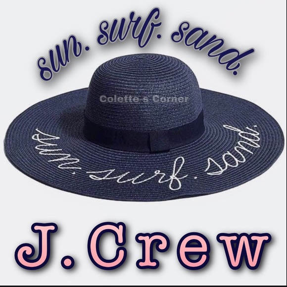 J.Crew Navy Textured Embroidered Straw Beach Hat - Picture 1 of 8